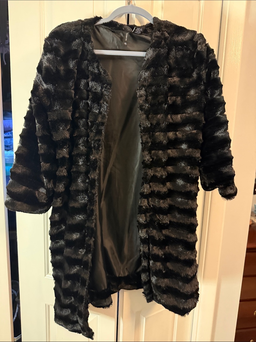 new directions Black Faux Fur Open-Front Cape Coat
